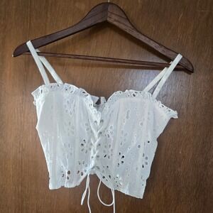 White Fox Boutique Cant Stop Love Bustier White Eyelet Lace Up Crop Top Small